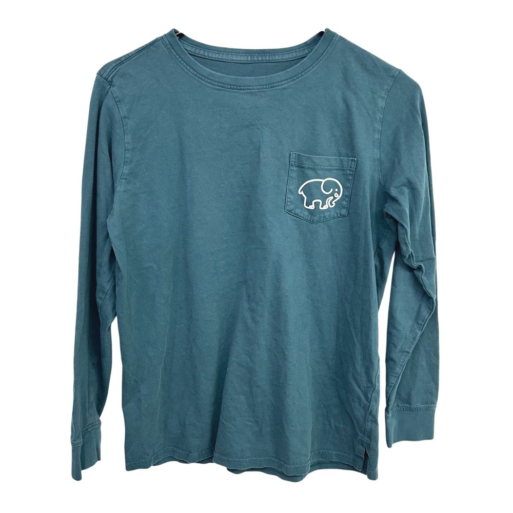 Ivory Ella Long Sleeve Pocket Tee Small Blue Elephant Graphic Cotton Preppy Top